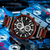 Alloy & Wood Combined Strap Watches Mens Multifunction Chronograph Quartz Calendar Watch Unique Steel Wooden Clock Male Reloj