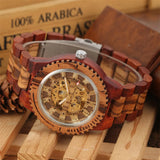 Luxury Wood Watch Mechanical Self-Wind Men's Watches High Quality Wooden Bangle Watchband Roman Numerals Display Automatic Clock
