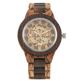 Luxury Wood Watch Mechanical Self-Wind Men's Watches High Quality Wooden Bangle Watchband Roman Numerals Display Automatic Clock