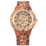 Luxury Wood Watch Mechanical Self-Wind Men's Watches High Quality Wooden Bangle Watchband Roman Numerals Display Automatic Clock