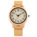 Natural Bamboo Wooden Watches Ladies Watch Female Precise Scale Wood Wristwatch Slim Leather Band Quartz Watches for Women Girls