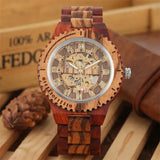 Luxury Wood Watch Mechanical Self-Wind Men's Watches High Quality Wooden Bangle Watchband Roman Numerals Display Automatic Clock
