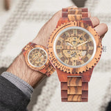 Luxury Wood Watch Mechanical Self-Wind Men's Watches High Quality Wooden Bangle Watchband Roman Numerals Display Automatic Clock