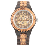 Luxury Wood Watch Mechanical Self-Wind Men's Watches High Quality Wooden Bangle Watchband Roman Numerals Display Automatic Clock