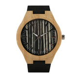 Natural Stylish Quartz Men Watches Wood Bamboo Case Black Genuine Leather Watch Band Vintage Casual Male Wristwatches