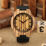 Natural Stylish Quartz Men Watches Wood Bamboo Case Black Genuine Leather Watch Band Vintage Casual Male Wristwatches