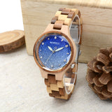 Natural Wood Ladies Wristwatch with Starry Sky Surface Stainless Steel Buckle Japanese Mechanism Festive Gift Watch