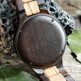 BOBO BIRD Men's Wood Watch with Genuine Leaf, Original Wooden Clock, Wooden Watch, Handmade Watch, Anniversary Gift for Man