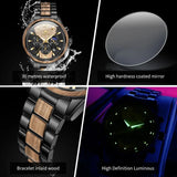 OLEVS 3645 Mens Watch Original Business Top Brand Quartz Watch Solid Wood Multifunctional Chronograph Watch Moon Phase Reloj