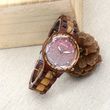 Natural Wood Ladies Wristwatch with Starry Sky Surface Stainless Steel Buckle Japanese Mechanism Festive Gift Watch