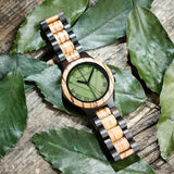 BOBO BIRD Men's Wood Watch with Genuine Leaf, Original Wooden Clock, Wooden Watch, Handmade Watch, Anniversary Gift for Man