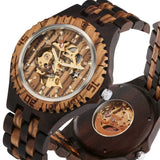 NEW Full Wooden Automatic Men Watches Gold Analog Arabic Numerals Display Wood Bracelet Wristband Self-Winding Male Wristwatch