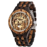 NEW Full Wooden Automatic Men Watches Gold Analog Arabic Numerals Display Wood Bracelet Wristband Self-Winding Male Wristwatch