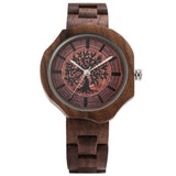 Trendy Irregular Walnut Wooden Watch Case Quartz Wristwatches Hidden Clasp Wood Watch Band Casual Women's Watches