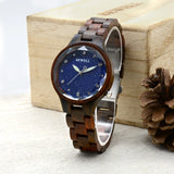 Natural Wood Ladies Wristwatch with Starry Sky Surface Stainless Steel Buckle Japanese Mechanism Festive Gift Watch