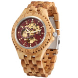 NEW Full Wooden Automatic Men Watches Gold Analog Arabic Numerals Display Wood Bracelet Wristband Self-Winding Male Wristwatch