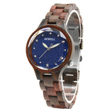 Natural Wood Ladies Wristwatch with Starry Sky Surface Stainless Steel Buckle Japanese Mechanism Festive Gift Watch