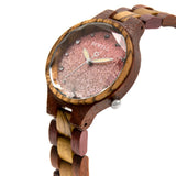 Natural Wood Ladies Wristwatch with Starry Sky Surface Stainless Steel Buckle Japanese Mechanism Festive Gift Watch