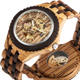 NEW Full Wooden Automatic Men Watches Gold Analog Arabic Numerals Display Wood Bracelet Wristband Self-Winding Male Wristwatch