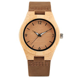 Trendy Coffee Brown Dial Bamboo Wood Ladies Quartz Wristwatch Genuine Leather Watchband Natural Style Wooden Women's Wristwatch
