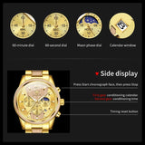 OLEVS 3645 Mens Watch Original Business Top Brand Quartz Watch Solid Wood Multifunctional Chronograph Watch Moon Phase Reloj