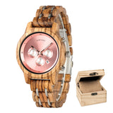 BOBO BIRD Wooden Women's Watches 3 Sub Dials Chronograph Support OEM Customized Dropshipping