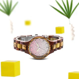 Natural Wood Ladies Wristwatch with Starry Sky Surface Stainless Steel Buckle Japanese Mechanism Festive Gift Watch