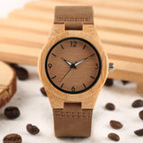 Trendy Coffee Brown Dial Bamboo Wood Ladies Quartz Wristwatch Genuine Leather Watchband Natural Style Wooden Women's Wristwatch