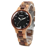 Natural Wood Ladies Wristwatch with Starry Sky Surface Stainless Steel Buckle Japanese Mechanism Festive Gift Watch