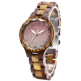 Natural Wood Ladies Wristwatch with Starry Sky Surface Stainless Steel Buckle Japanese Mechanism Festive Gift Watch