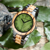 BOBO BIRD Men's Wood Watch with Genuine Leaf, Original Wooden Clock, Wooden Watch, Handmade Watch, Anniversary Gift for Man