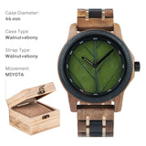 BOBO BIRD Men's Wood Watch with Genuine Leaf, Original Wooden Clock, Wooden Watch, Handmade Watch, Anniversary Gift for Man
