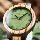 BOBO BIRD Men's Wood Watch with Genuine Leaf, Original Wooden Clock, Wooden Watch, Handmade Watch, Anniversary Gift for Man