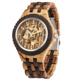 NEW Full Wooden Automatic Men Watches Gold Analog Arabic Numerals Display Wood Bracelet Wristband Self-Winding Male Wristwatch